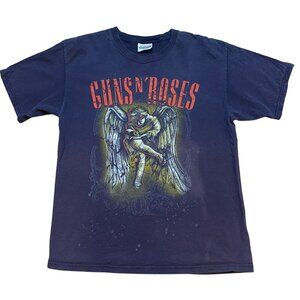 Y2K Guns N Roses Angel Faded Black Tee Medium